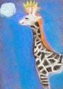 Children drawing - giraffe in blue night