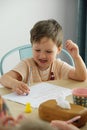 Children drawing at home, toddler development and creativity Royalty Free Stock Photo