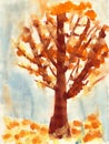 Children drawing on a paper - brown tree