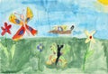 Children drawing on a paper - butterflys