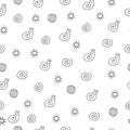 Children drawing of snail seamless pattern. Doodle kids drawn