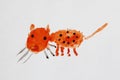 Children drawing of spotty red cat. Childish art Royalty Free Stock Photo