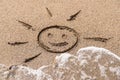 Children Drawing Of Sun Sign On Beach Sand