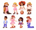 Children Dress Up as Adults Wearing Oversized Clothes Vector Set Royalty Free Stock Photo
