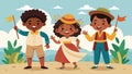 Children dressed in homemade costumes reenacting the first Juneteenth celebration through a play or skit.. Vector