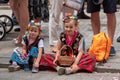 Children dressed up in traditional costume for the Corpus Christi procession taking place in the streets of Krakow, Poland Royalty Free Stock Photo