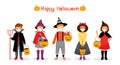 Children Dressing Up Halloween Costumes Holding Pumpkin Buckets