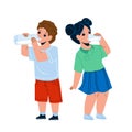 Children Drink Milk From Glass And Bottle Vector