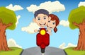 Children driving scooter cartoon vector illustration