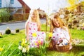 Children on Easter egg hunt with bunny Royalty Free Stock Photo