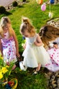 Children on Easter egg hunt with bunny Royalty Free Stock Photo