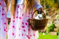 Children on Easter egg hunt with bunny Royalty Free Stock Photo