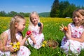 Children on Easter egg hunt with eggs Royalty Free Stock Photo