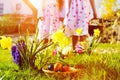 Children on Easter egg hunt with eggs Royalty Free Stock Photo