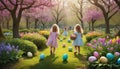 Children Easter Egg Hunt in Park Royalty Free Stock Photo