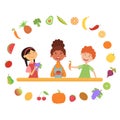 Children eat vegetables and fruits Royalty Free Stock Photo