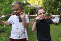 Children eating kebab Royalty Free Stock Photo