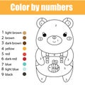 Children educational game. Coloring page with cute bear. Color by numbers, printable activity