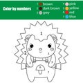 Children educational game. Coloring page with cute hedgehog. Color by numbers, printable activity