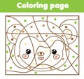 Children educational game. Coloring page with monkey. Color by dots printable activity
