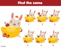 Children educational game. Find two same pictures of chinese new year rabbit animal