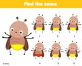 Children educational game. Find two same pictures of cute firefly