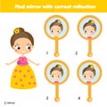 Children educational game. Matching pairs. Find the correct reflection in mirror