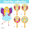 Children educational game. Matching pairs. Find reflection in mirror. Fun page for pre school kids