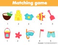 Children educational game. Logic matching game. Connect objects. Summertime theme activity for kids and toddlers