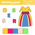 Children educational game. Words puzzle. Match by color and place the letters in right order. Learning vocabulary