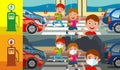 Children with electric cars and petrol cars Royalty Free Stock Photo