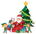 Children in elf costume and Santa Claus decorating Christmas tree Royalty Free Stock Photo