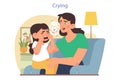 Children emotions. Little girl crying on her mom's laps. Concerned mother Royalty Free Stock Photo