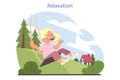 Children emotions. Little girl swinging. Smiling girl sitting riding on swing