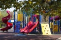 Children empty playground outdoor in park in autumn