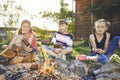 Children enjoy campfire Royalty Free Stock Photo