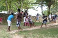 Children enjoy a game of cricket near Akersloot Bastion at Galle Fort in Sri Lanka.