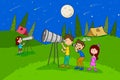 Children enjoying summer camp star gazing activities Royalty Free Stock Photo