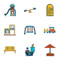 Children entertainment icons set, flat style Royalty Free Stock Photo