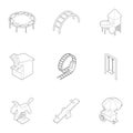 Children entertainment icons set, outline style