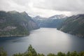 Children, experience ride on a ferry on a fjord, strong wind on the deck of a ferry on sunny day Royalty Free Stock Photo