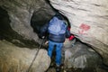 children explore underground caves, an underground karst complex