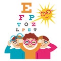 Children at the eye doctor. Royalty Free Stock Photo