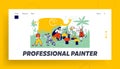 Children Face Painting Landing Page Template. Animator Wearing Pirate Costume Paint on Kids Faces during Birthday Party Royalty Free Stock Photo