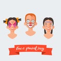 Children face painting vector illustrations Royalty Free Stock Photo