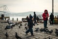 Children feeding pigeons in Ortakoy, Istanbul Royalty Free Stock Photo