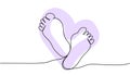 Children feet, memory print one line art with colorful elements. Continuous line drawing of child, children s legs