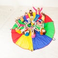 Children and female animator playing circle games