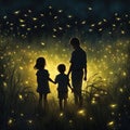 Children In a Field filled With Glowing Fireflies