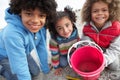 Children fishing for crabs